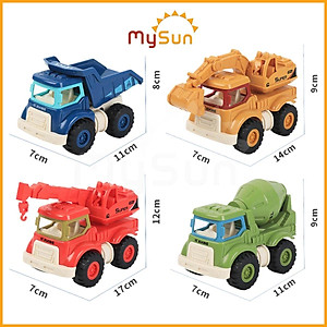 Bộ xe ô tô công trình đồ chơi cho bé - xe cần cẩu, xe ben chở cát, ô tô máy múc, xe bồn trộn bê tông