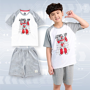 Bộ Bé Trai Bigfox, Bộ Cộc Tay Trẻ Em Mùa Hè Chất Cotton Mát In Hình Robot Level Up