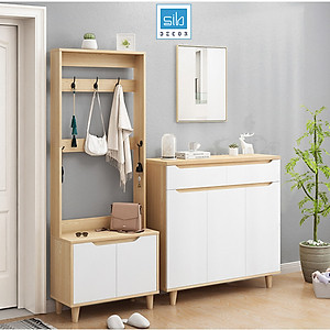 Kệ Gỗ Đa Năng Để Giày Dép, Vật Dụng Trang Trí Kèm Móc Treo Đồ Hiện Đại Thương Hiệu SIB Decor TG09