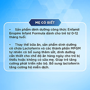 [Nhập khẩu từ Mỹ] Sữa bột Enfamil Enspire Optimum 850g hỗ trợ đề kháng cho trẻ 0-12 tháng tuổi (hộp 2 túi thiếc 425g)