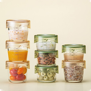 Bộ 3 hộp thủy tinh đựng thức ăn dặm cho bé Lock&Lock 280ml x 3 hộp LLG542S3IVY - Hàng chính hãng, có vạch chia - JoyMall