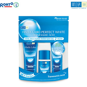 Bộ travel size dưỡng trắng Hada Labo Perfect White Tranexamic Acid Travel Set (Kem rửa mặt 15g+Dung dịch dưỡng 20ml+Kem dưỡng 12g)