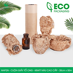 MHP2N - 30cm x 50m - Cuộn giấy tổ ong chống sốc - Kraft nâu Cao Cấp - Giấy gói hàng, gói quà