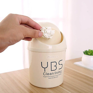 Thùng Rác Mini Để Bàn YBS Thùng Rác Nhỏ Cute Có Nắp Đậy Tiện Lợi 3 Màu Lựa Chọn