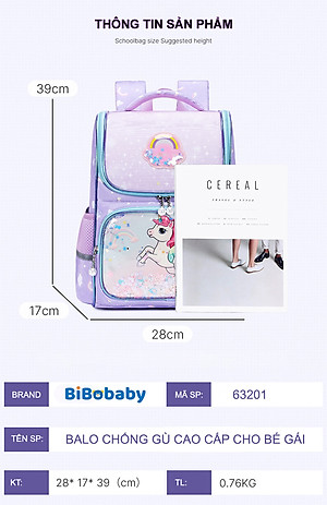 Balo chống gù cho bé gái đi học cặp sách học sinh tiểu học form hộp vải chống nước bền đẹp 63201