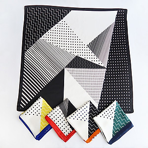 Khăn lụa vuông phong cách Nhật Bản phối kẻ chấm bi dễ thương AKL93