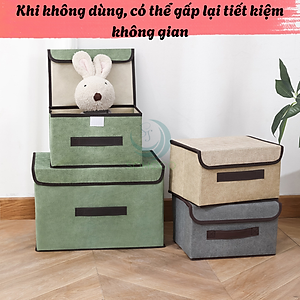 Bộ 2 Hộp vải đựng đồ có nắp tiện lợi- Thùng vải gấp gọn lưu trữ đa năng- Hộp vải đựng quần áo- Thùng chứa đồ gia đình bằng vải canvas- Hộp đựng đồ nội thất gọn gang- Hộp đựng đồ chơi/trang phục có tay cầm