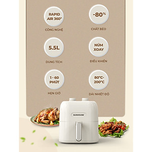 Nồi chiên không dầu 5.5L Sunhouse SHD4022 - Hàng chính hãng