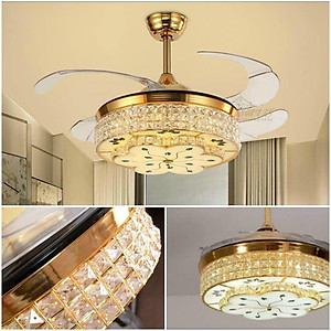 Quạt trần có đèn trang trí, giấu cánh khi tắt, có điều khiển từ xa, có thể bật được quạt riêng và đèn riêng