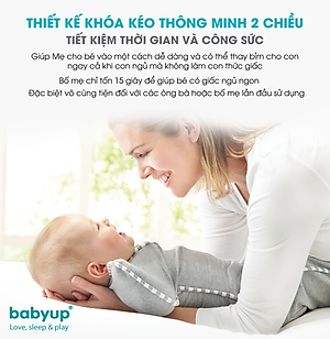 Nhộng chũn cho bé cao cấp Babyup. Nhộng ngủ cho trẻ sơ sinh Giúp bé ngủ ngon, sâu giấc, chống giật mình - Nhộng ngủ Vải cotton co giãn 4 chiều, mềm mại thoáng mát - Có khóa kéo 2 chiều