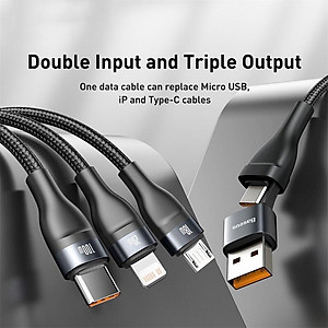 Cáp sạc nhanh 3 đầu Baseus Flash Series 3 in1 Plus (USB+ Type C to Micro + Type C, 100W Quick Charge and Data)