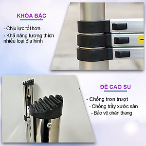 Thang nhôm INOX rút đơn xếp gọn 2,6m - 5.9m gấp gọn Nhập Khẩu NIKITA - chịu lực tới 150kg