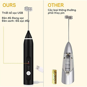 Máy Đánh Trứng Đánh Sữa Và Tạo Bọt Cafe Di Động Cầm Tay 3 Tốc Độ Sử Dụng Sạc USB Thép Không Gỉ Cao Cấp