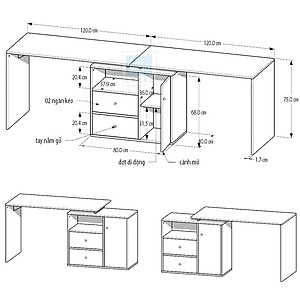 Bàn Làm Việc, Học Tập Cá Nhân Hoặc 2 Người Hiện Đại, Tiện Nghi Thương Hiệu SIB Decor BLV54