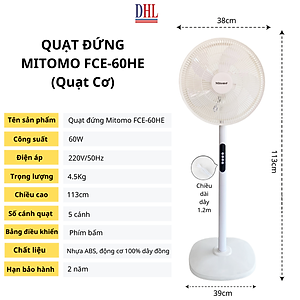 Quạt đứng Mitomo FCE-60HE cao cấp không ồn hàng chính hãng