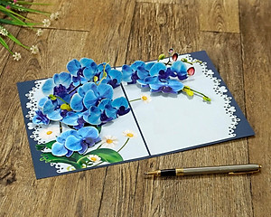 Thiệp 3D Pop Up Hoa Lan Xanh – Thiệp Hoa Nghệ Thuật, Thiệp Chúc Mừng, Sinh Nhật, Sang Trọng, F45