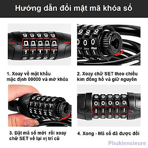 Khóa Dây Xe đạp, xe máy Chống Trộm có mã 5 số bảo mật cao