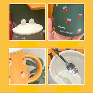 (350-400ml) Cốc sứ họa tiết Noel - Tết có nắp có thìa - Quà tặng Giáng Sinh, Năm mới (mẫu 2022)