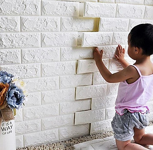 10 Tấm Xốp Dán Tường Giả Gạch Màu Trắng Dày 4mm Khổ 70X77 Cm Chịu Lực, Chịu Nước, Chống Ẩm Mốc Loại Cao Cấp 