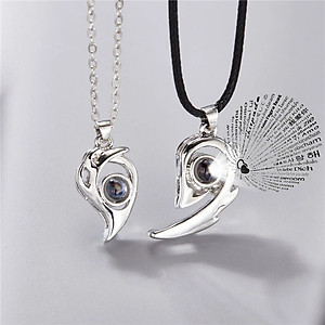 CẶP DÂY CHUYỀN ĐÔI TÌNH NHÂN TRÁI TIM NAM CHÂM 100 NGÔN NGỮ I LOVE YOU