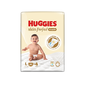 Tã quần Huggies Skin Perfect Mega Jumbo L88+4 miếng với 2 vùng thấm giảm kích ứng da