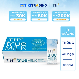 Thùng 48 hộp sữa tươi tiệt trùng TH True Milk  ít đường 180ml