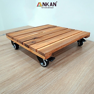Đế Đôn Chậu Cây Có Bánh Xe Cao Cấp ANKAN Hình Vuông Màu Vàng 35x35 Cm Tải trọng 150 Kg Gỗ Tràm Bông