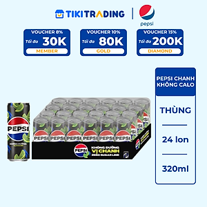 Thùng 24 Lon Nước Uống Có Gaz Pepsi Vị Chanh Không Calo (320ml/Lon)