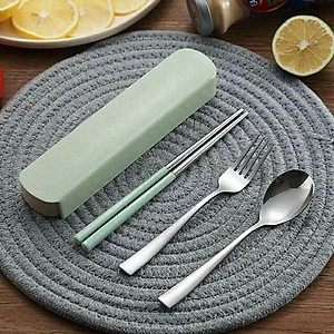 Bộ Muỗng Đũa Nĩa Lúa Mạch Tặng Kèm Hộp Đựng Xịn Xò - Hàng chính hãng