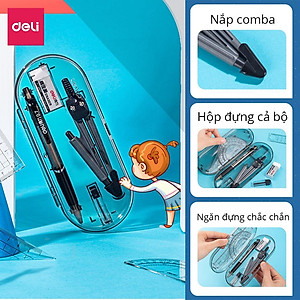 Set 8 Món Bộ Thước Kẻ Compa Eke Thước Đo Độ Tẩy Bút Chì Chuyên Dụng Cụ Học Tập Cho Học Sinh Deli - Đồ Dung Học Tập - 9591