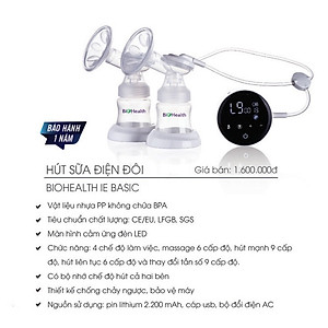 Máy hút sữa điện đôi Biohealth IE - Sử dụng pin sạc, có chế độ massage và 3 chế độ hút