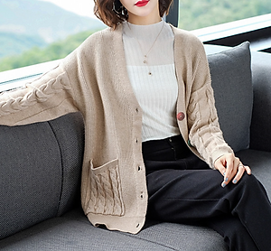 Áo Khoác Cardigan Nữ Cổ V Phong Cách Thu Đông Hàn Quốc ALN043 MayHomes Chất Liệu Len