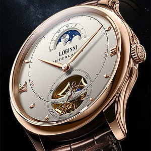 Đồng hồ nam chính hãng LOBINNI LB13023G-D1 hàng mới 100%,Kính sapphire ,chống xước,chống nước 50m,mặt trắng vỏ vàng hồng dây da nâu xịn, thép không gỉ 316L,Đồng hồ cơ (Automatic) bảo hành 24 tháng, Mới 100%,thiết kế đơn giản trẻ trung và sang trọng