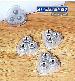 COMBO 4 Bánh Xe Mini Bi Thép Gắn Tủ Kệ Nội Thất Dán Đáy Thùng Rác Hộp Để Đồ Keo Siêu Dính Di Chuyển Đồ Đạc