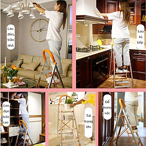 Thang ghế tay vịn gia đình xếp gọn, bậc thang to kèm tay vịn đảm bảo an toàn -Hàng chính hãng NIKITA