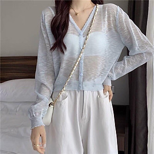 Áo khoác len cadigan mỏng 5 khuy màu pastel nhẹ nhàng