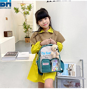 Balo kèm gấu bông xinh xắn BH Kids, chất vải Canvas, phù hợp với bé mẫu giáo, mầm mon - BHS34