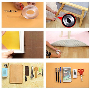 Băng keo dán nano 2 mặt siêu dính trong suốt dày 1mm dài 2m rộng 3cm và 5cm