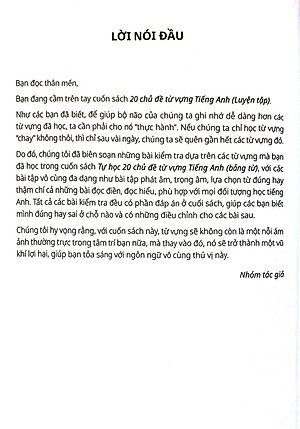 Sách - 20 Chủ đề từ vựng tiếng anh (Luyện tập)