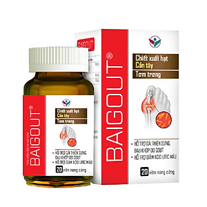 Viên uống Hỗ Trợ Kiểm Soát Các Bệnh Về Gout, Hỗ Trợ Giảm Đau Do Gout Baigout (Hộp 20 Viên)