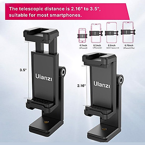 Ulanzi ST-22 - Kẹp Điện Thoại Gắn Tripod, Xoay 360°, Lật Sau 180°, Hỗ Trợ 2 Ngàm Mở Rộng - Hàng Chính Hãng