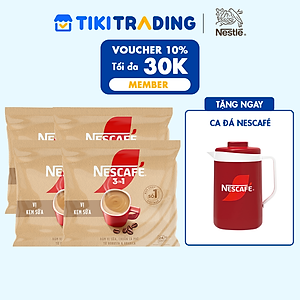 [Tặng ca đựng đá 900ml] Combo 4 Bịch Cà phê hòa tan NESCAFÉ 3IN1 VỊ KEM SỮA Bịch 24 gói ĐẬM VỊ SỮA, CHUẨN CÀ PHÊ