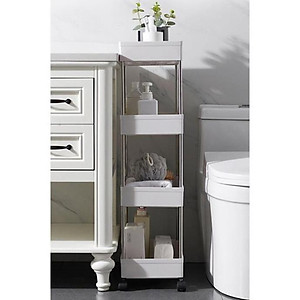 Kệ Để Đựng Đồ Đa Năng 4 Tầng - Thanh Inox - Giá Nhựa có lỗ Cao cấp[CÓ BÁNH XE] màu trắng - Hàng Loại 1 - Chính Hãng MINIIN