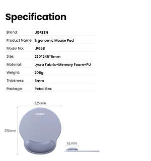 Miếng lót chuột kê tay chất liệu cao su (không xốp) Ugreen 25244 (xám) /25245 (Đen)- Hàng chính hãng
