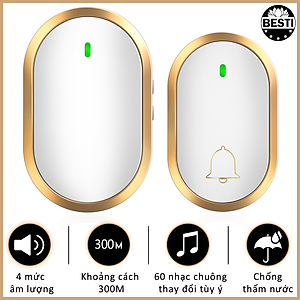 Chuông Cửa Không Dây Thông Minh Besti YBT01 (1 Nút Bấm, 1 Chuông ), Chống Nước, Khoảng Cách Sử Dụng Hiệu Quả 300M, 60 Loại Nhạc Chuông, 4 Mức Điều Chỉnh Âm Lượng - Hàng Chính Hãng