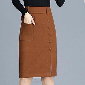 Chân Váy Ngắn Công Sở Xẻ Trước New Design Thiết Kế Dáng Váy Công Sở ,Phom Chuẩn ,Có Túi Cá Tính, Vải Tốt Co Giãn ,Màu Nâu Đẹp CV009