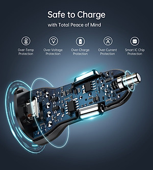 Củ Sạc Điện Thoại Ô Tô 40W, 2 Cổng Type-C PD 20W CHOETECH TC0008 V2 - Hàng Chính Hãng