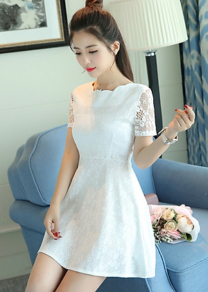 Đầm Ren Tay Ngắn Kiểu Dáng Dễ Thương DN020 MayHomes, Kiểu Dáng Xinh, Gợi Cảm, Vải Bền Đẹp, Đường May Khéo Léo 