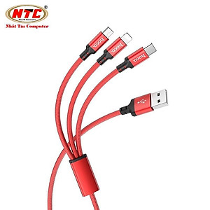Cáp sạc đa năng 3in1 dành cho Hoco X14 cổng microUSB / LN/ Type-C dài 1M, max 2.4A - Hàng Chính Hãng