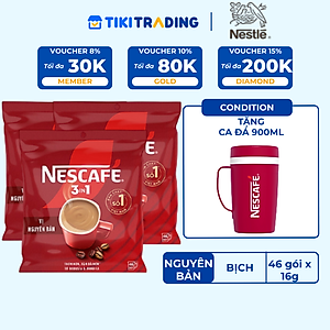 [Tặng ấm giữ nhiệt 1L Combo 3 Bịch NESCAFE 3IN1 Công thức cải tiến - VỊ NGUYÊN BẢN Bịch 46 gói